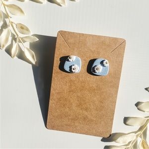 Handmade polymer clay light blue with flower studs